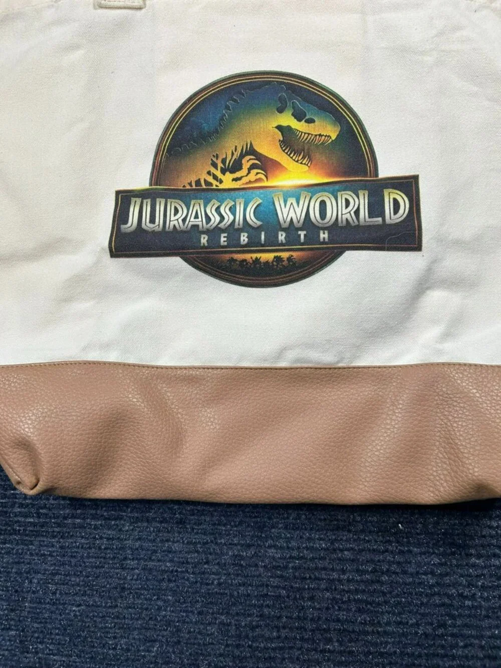 Jurassic World Rebirth Canvas Tote Bag Movie Promo Exclusive Faux Leather Accent